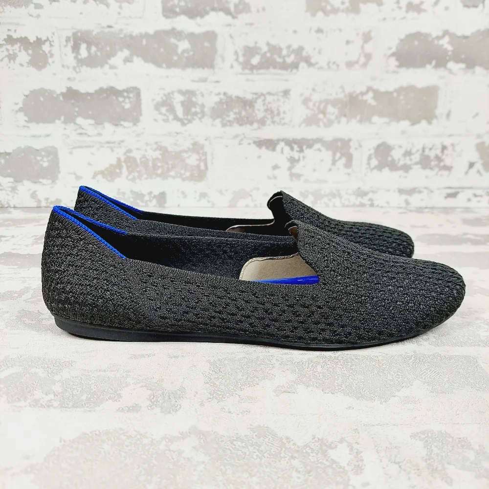 New Rothy's The Flat Black Knit Round Toe Slip On Loafers T491
